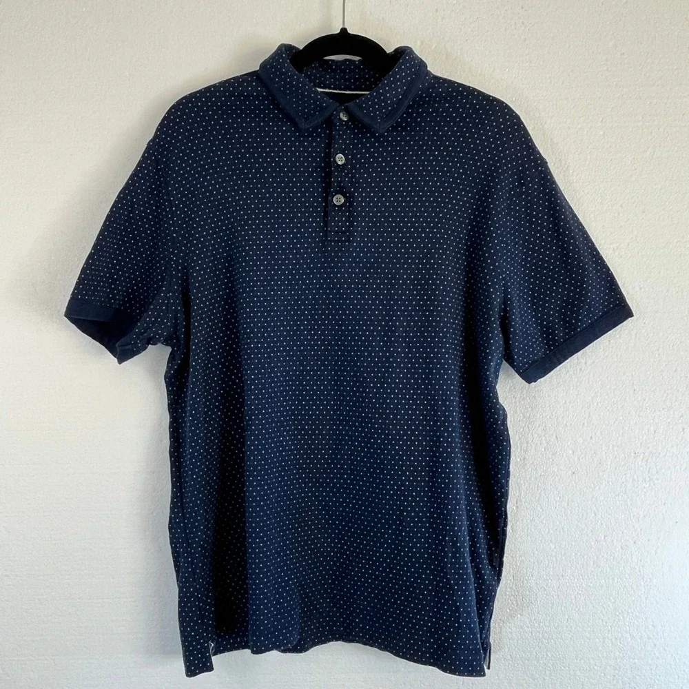 Banana Republic Mens Navy Blue XL‎ Star Print Short Sleeve Collared Polo Shirt